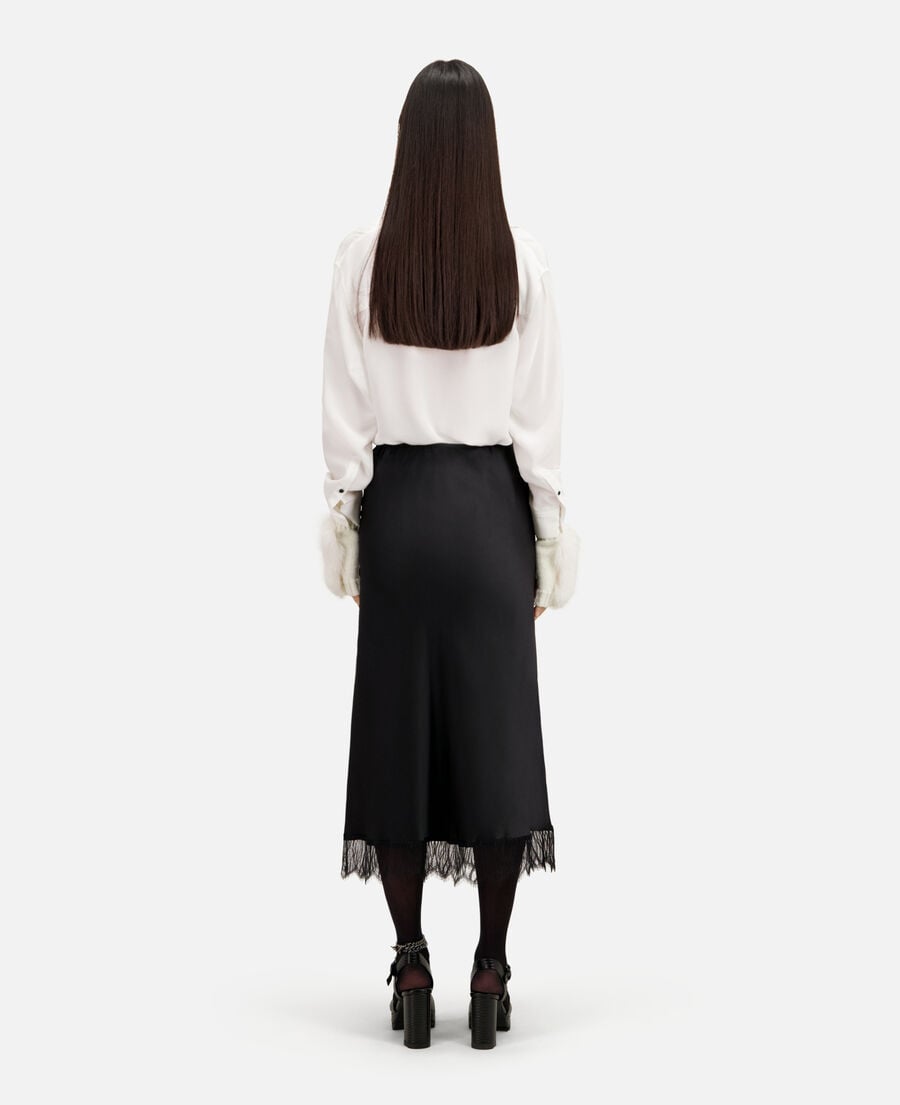 The Kooples FEMME BLACK jupe longue avec détails en dentelle noire