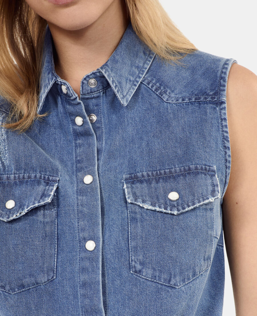 The Kooples FEMME USED RAPIECE chemise sans manches en denim bleu