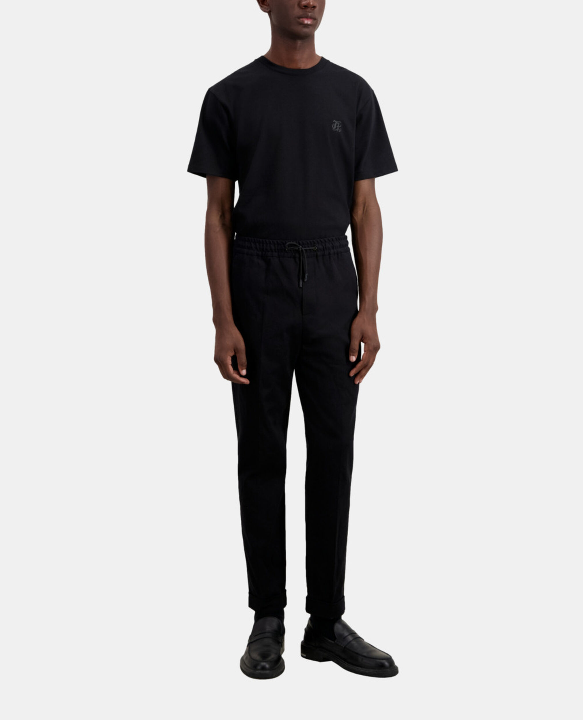 Pantalon noir en coton, BLACK, hi-res image number null