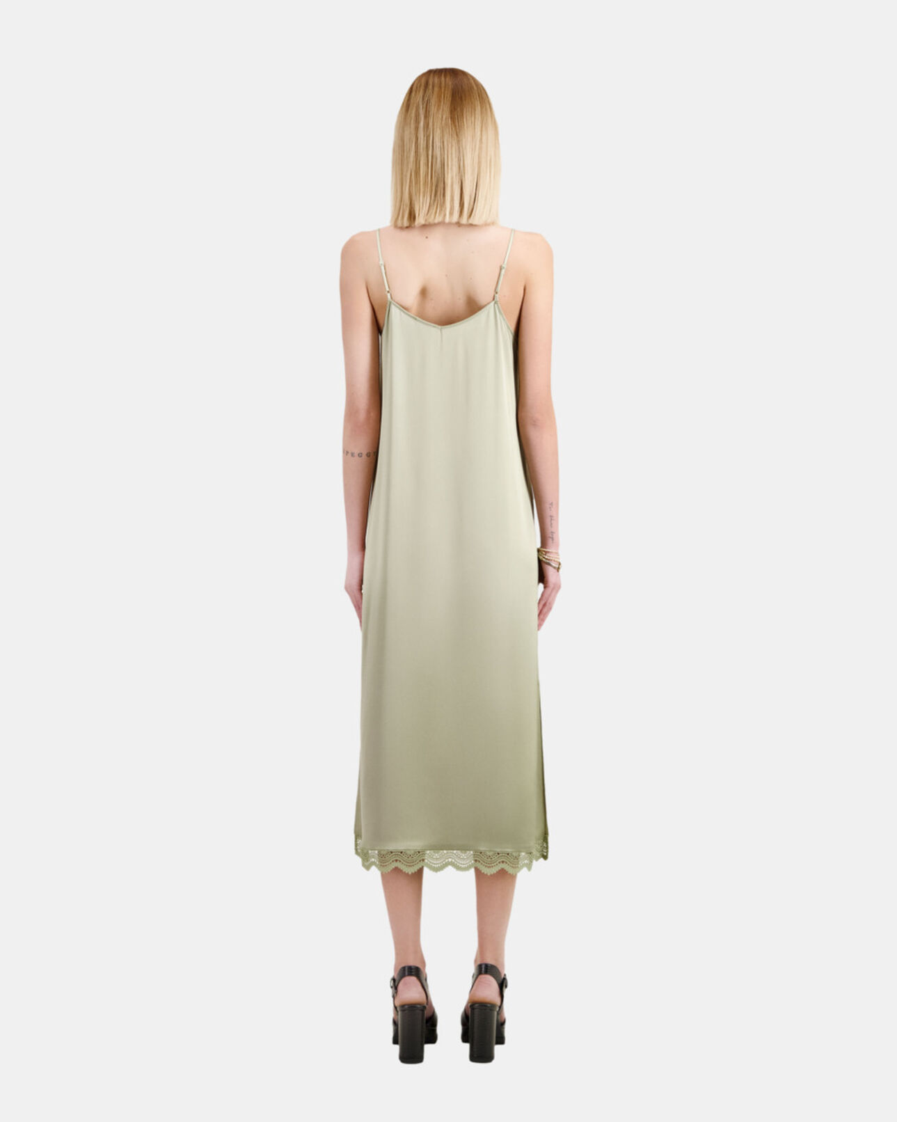 The Kooples WOMEN KAKI GREY long light green slip dress
