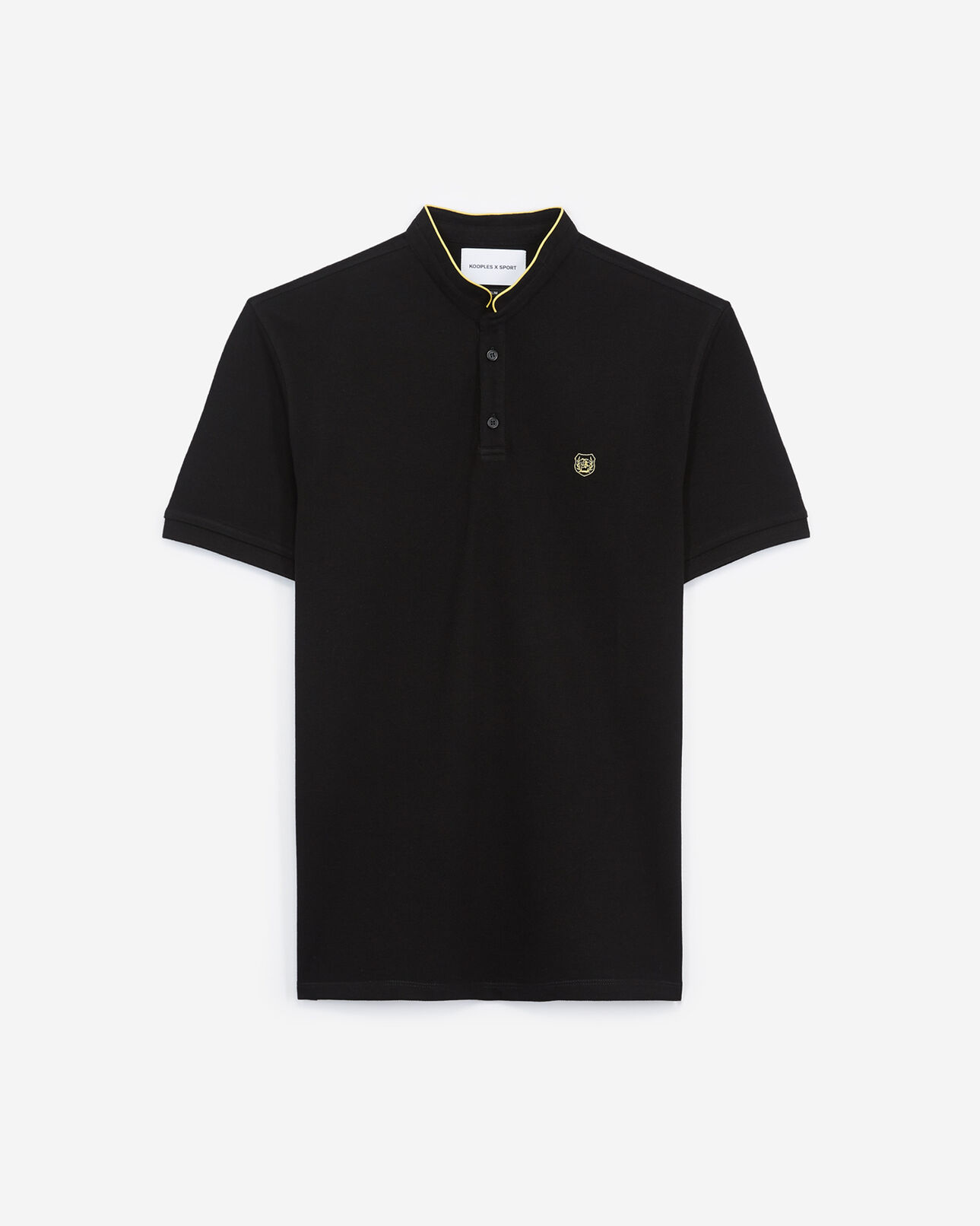 The Kooples H BLACK / SUN YELLOW embroidered cotton polo shirt  stand-up collar