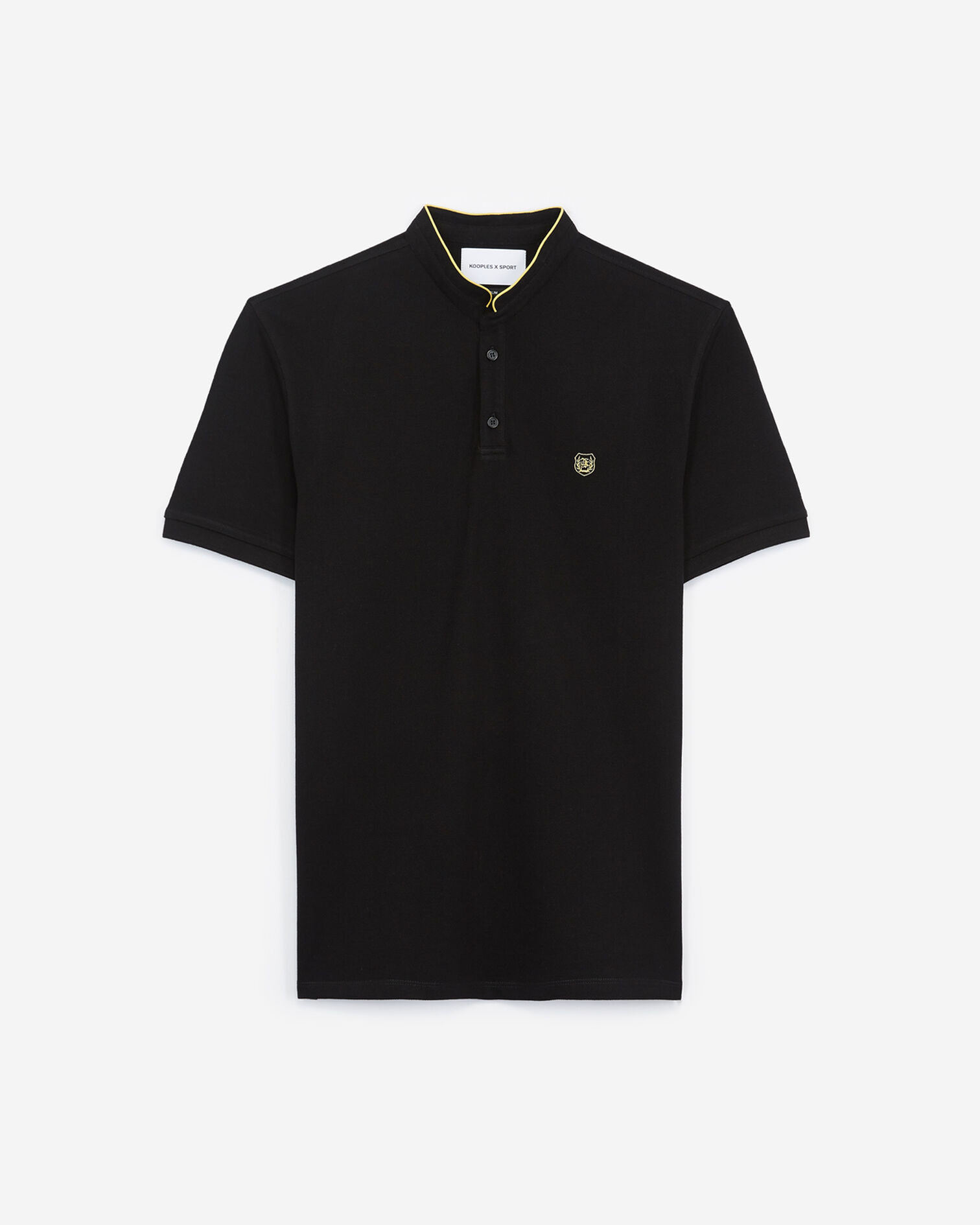 Embroidered cotton polo shirt  stand-up collar, BLACK / SUN YELLOW, hi-res image number null