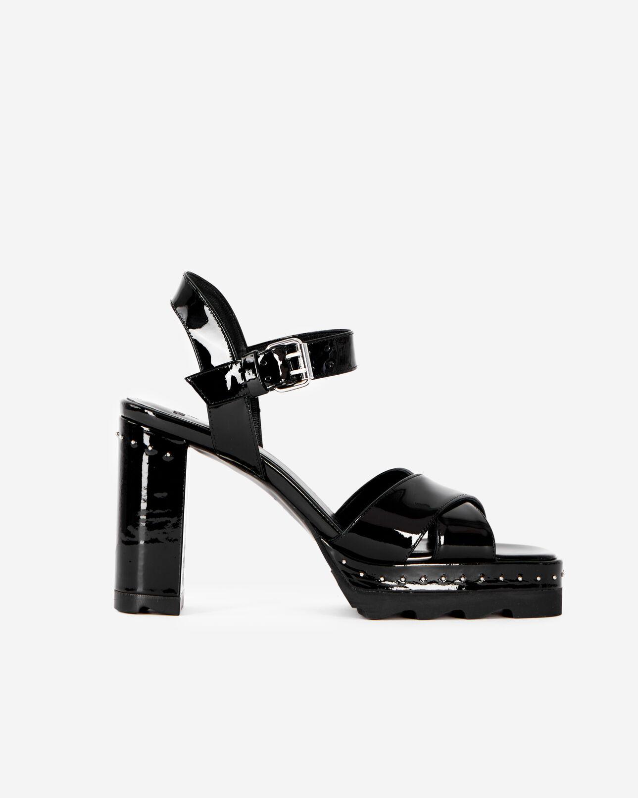The Kooples FEMME BLACK sandales à talons en cuir verni noir