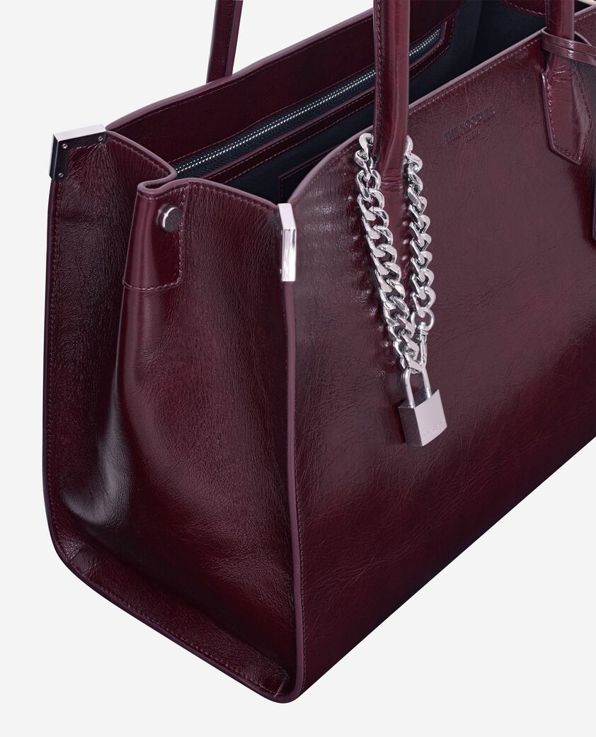 The Kooples WOMEN BORDEAUX ming l tote bag in burgundy cracked leather