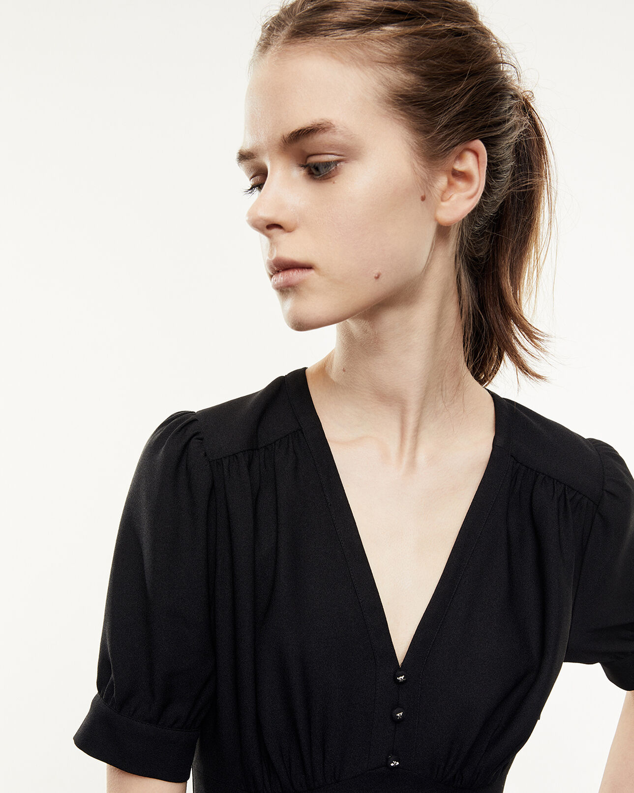 The Kooples WOMEN BLACK long black pleated dress