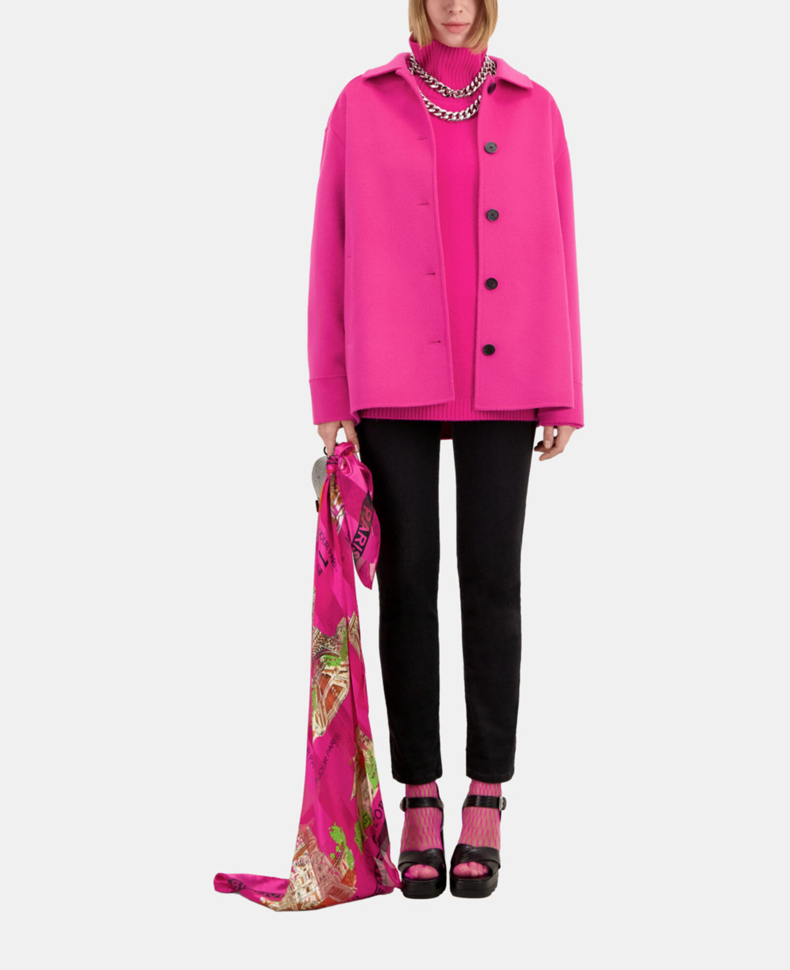The Kooples WOMEN FUSHIA pink overshirt type jacket with fringes