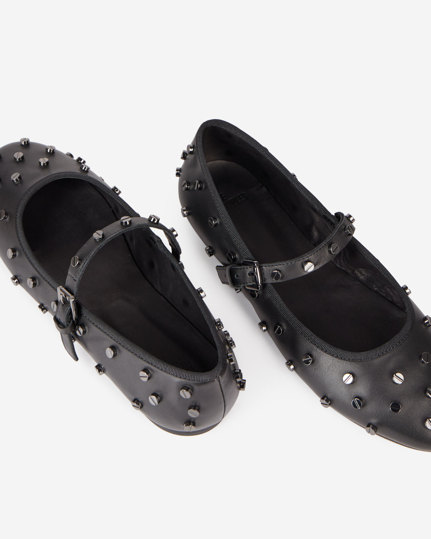 Black leather ballerinas with studs, BLACK, hi-res image number null