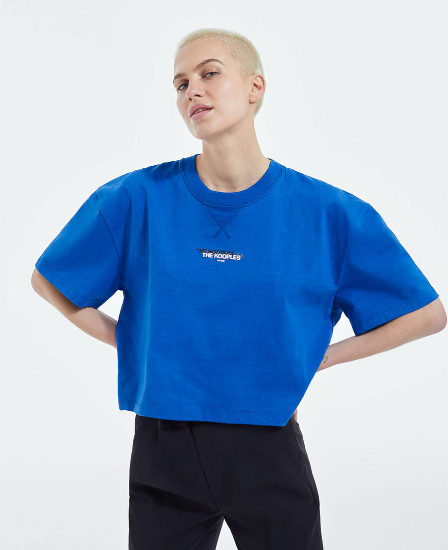 vibrant blue cotton t-shirt logo