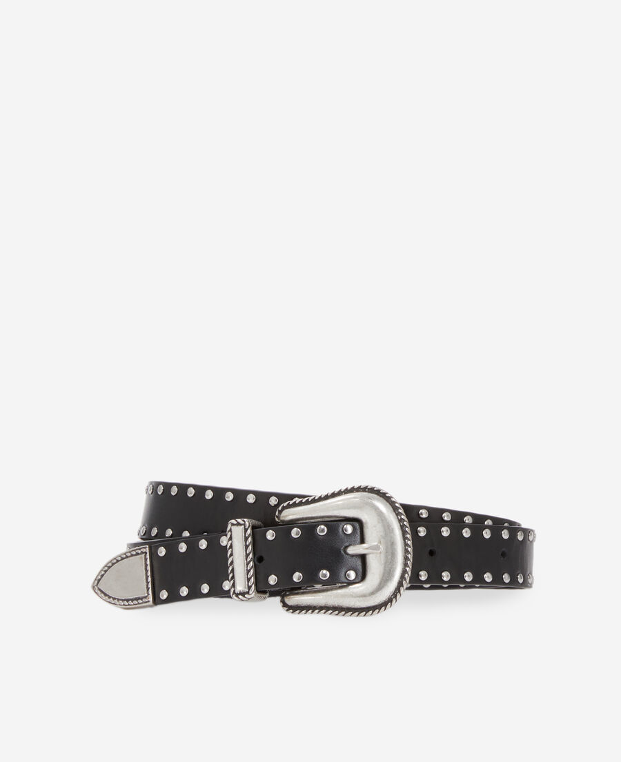 더 쿠플스 The Kooples Ceinture en cuir noir avec clous,BLACK