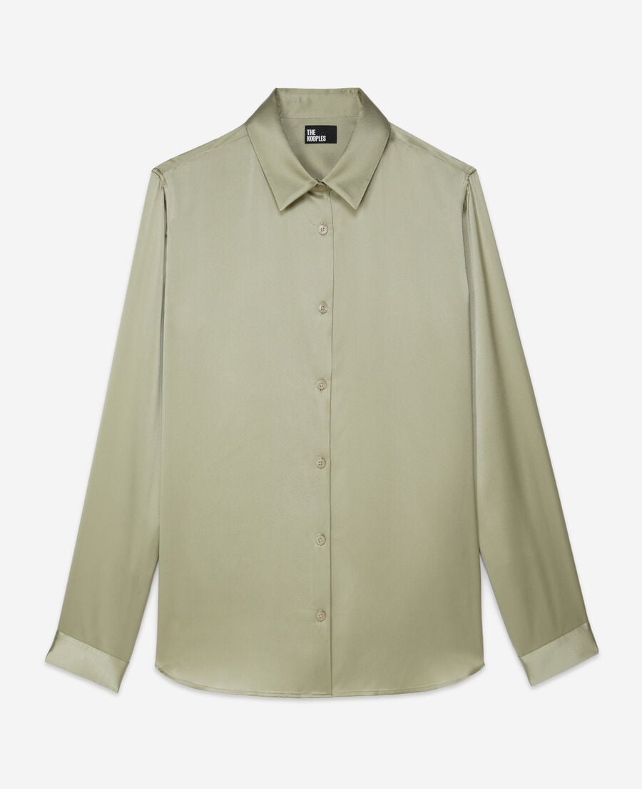 The Kooples F KAKI GREY light green satin silk shirt
