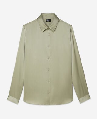 The Kooples F KAKI GREY light green satin silk shirt