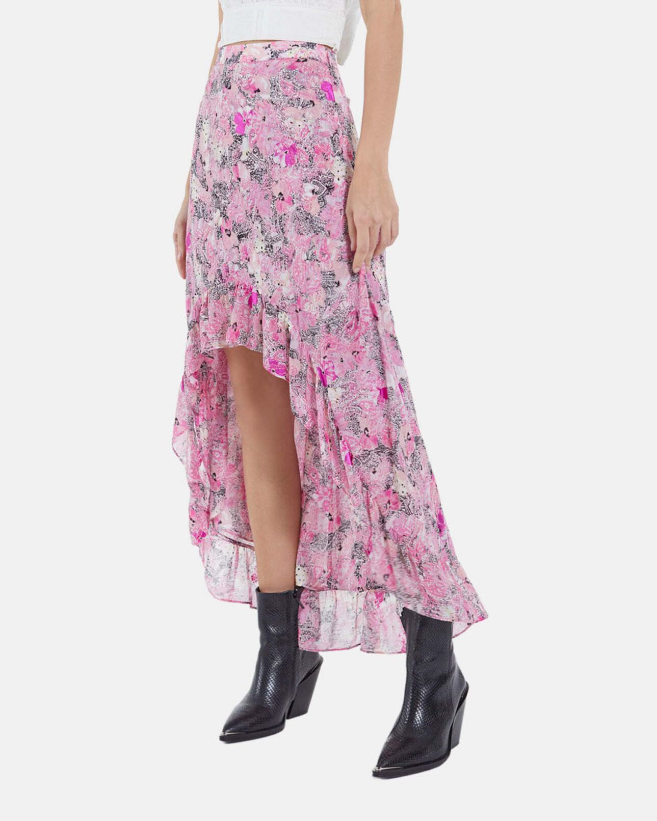 The Kooples WOMEN PINK flowing pink long skirt with floral print