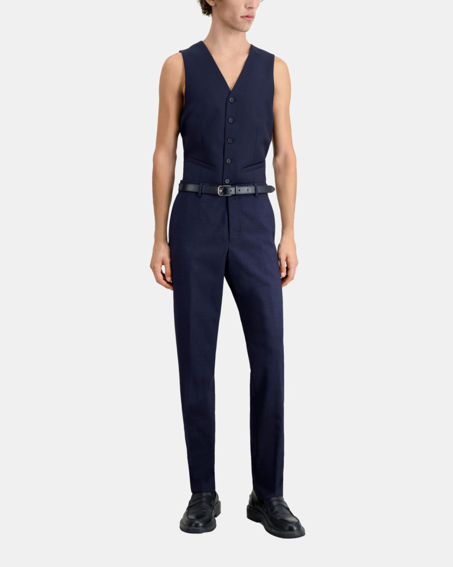 Pantalon de costume bleu marine en laine à micro motifs, NAVY / BLACK, hi-res image number null