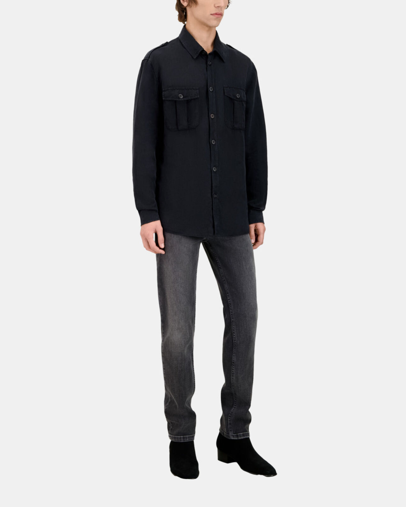 The Kooples MEN BLACK black lyocell and linen shirt
