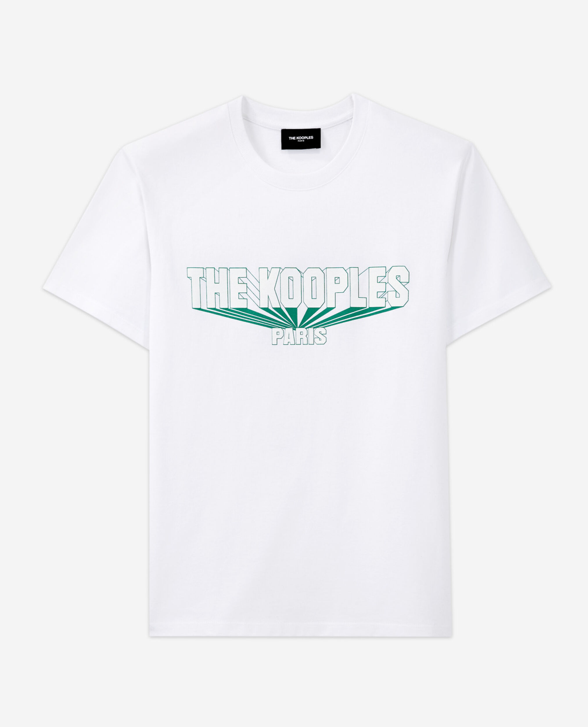 T-shirt blanc coton à logo 3D vert, WHITE, hi-res image number null