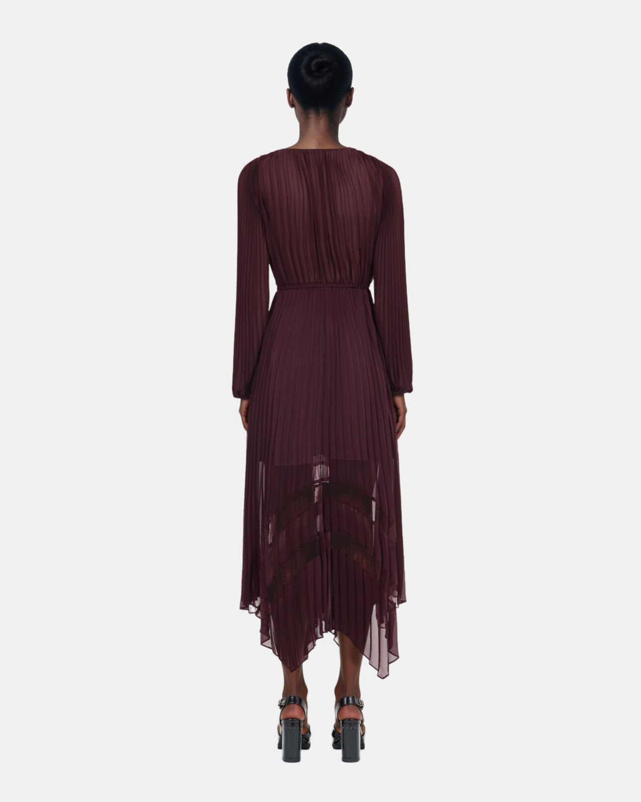The Kooples FEMME BURGUNDY robe longue plissée bordeaux