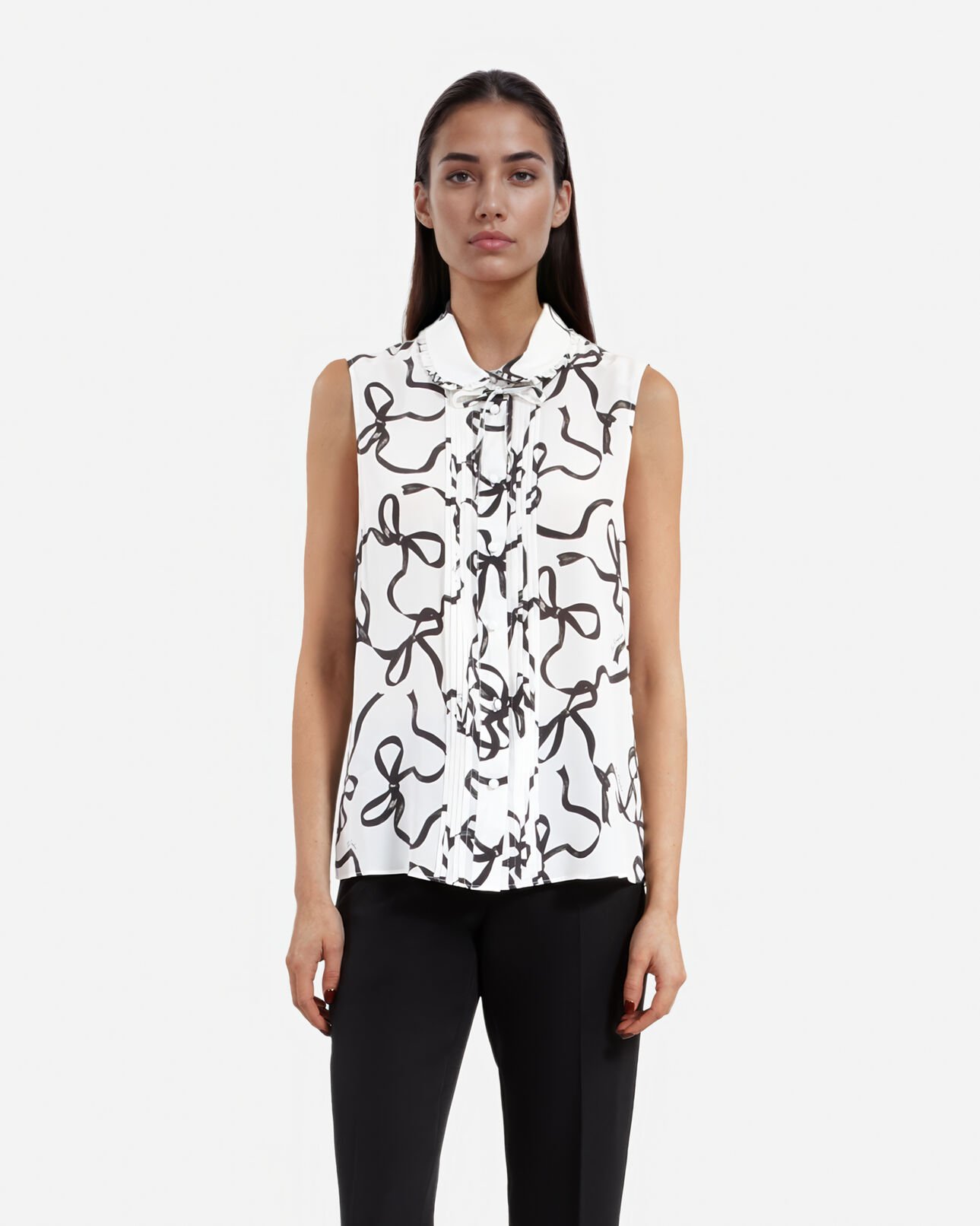 The Kooples FEMME WHITE / BLACK chemise en soie imprimé rubans