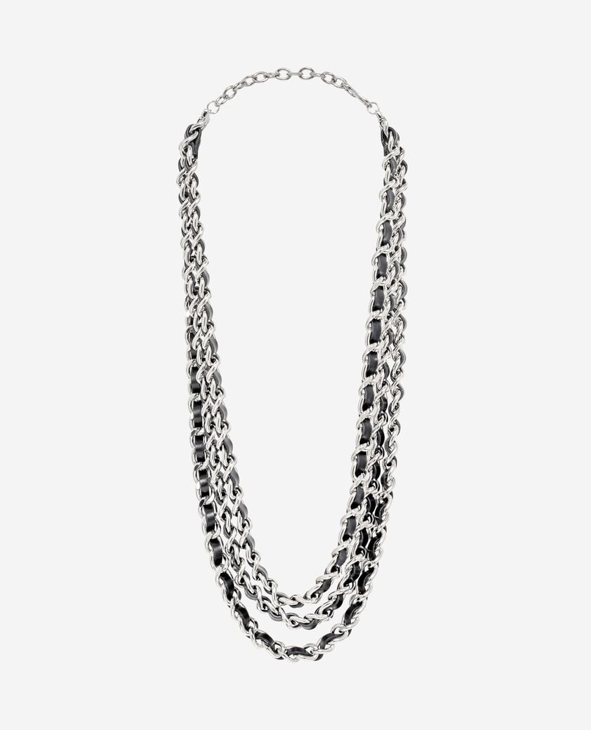 The Kooples FEMME BLACK SILVER collier avec cuir et chaînes silver
