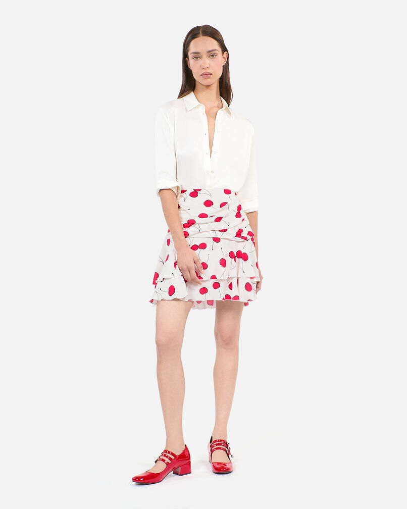 The Kooples WOMEN ECRU RED short cherry printed draped skirt