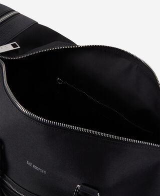 The Kooples HOMME BLACK sac weekend en cuir et toile noir