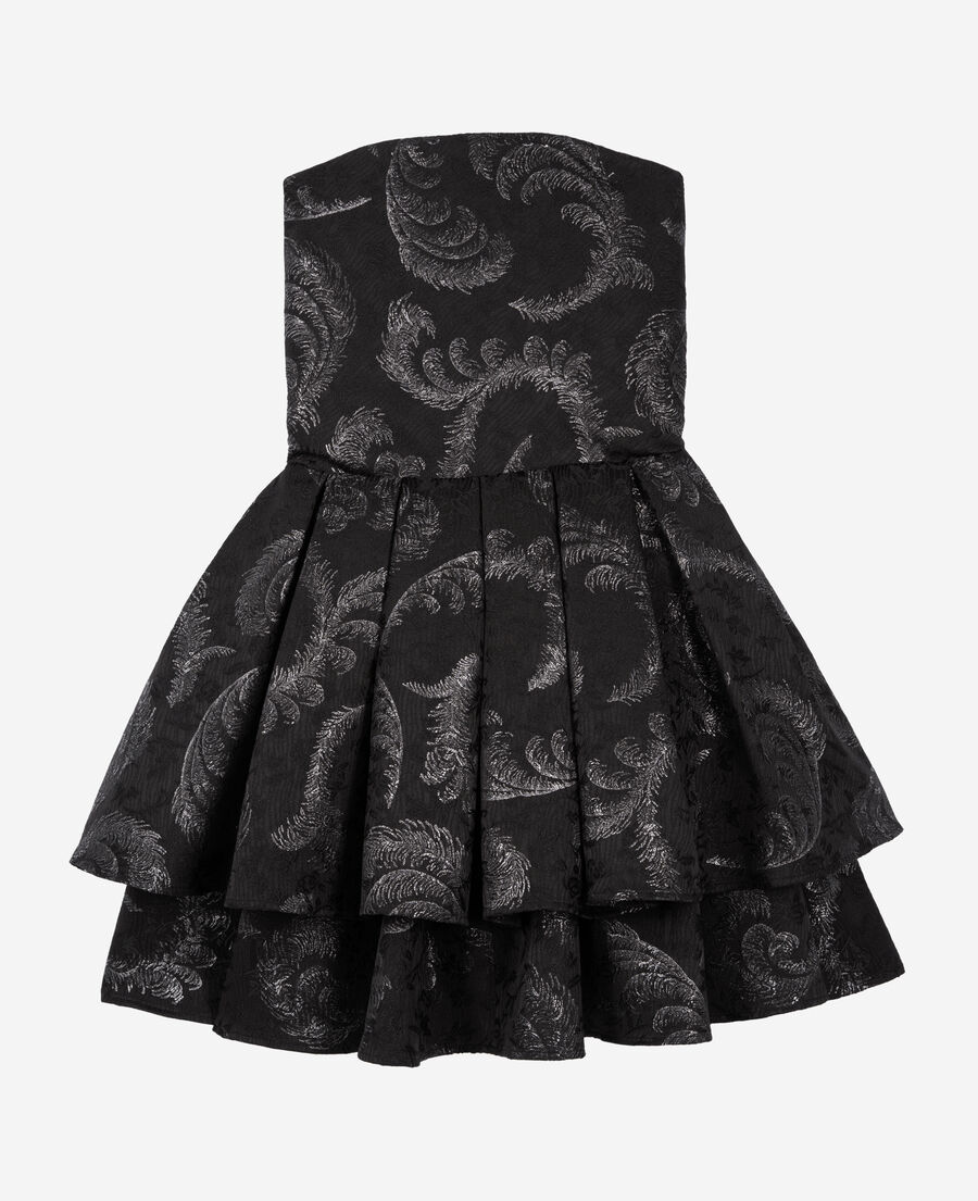 The Kooples DAMEN BLACK / SILVER schwarzes trägerloses kurzes jacquardkleid