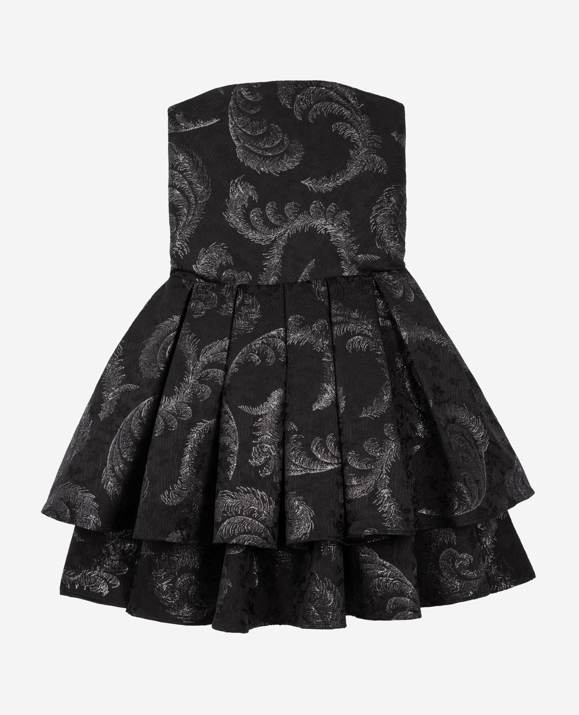 Robe courte bustier en jacquard noire, BLACK / SILVER, hi-res image number null