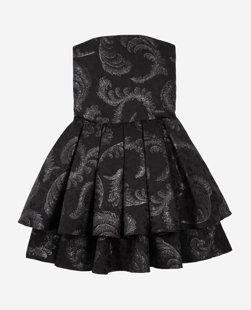 The Kooples FEMME BLACK / SILVER robe courte bustier en jacquard noire