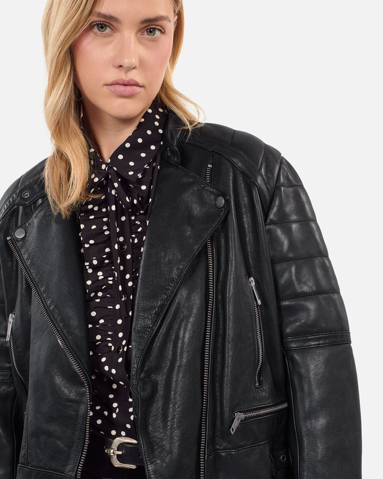 The Kooples WOMEN BLACK black leather biker jacket