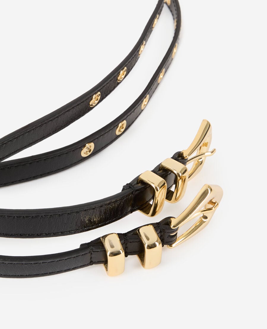 The Kooples FEMME BLACK ceinture à double boucle en cuir noir