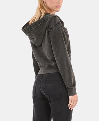 The Kooples F BLACK WASHED black hoodie with serigraphy
