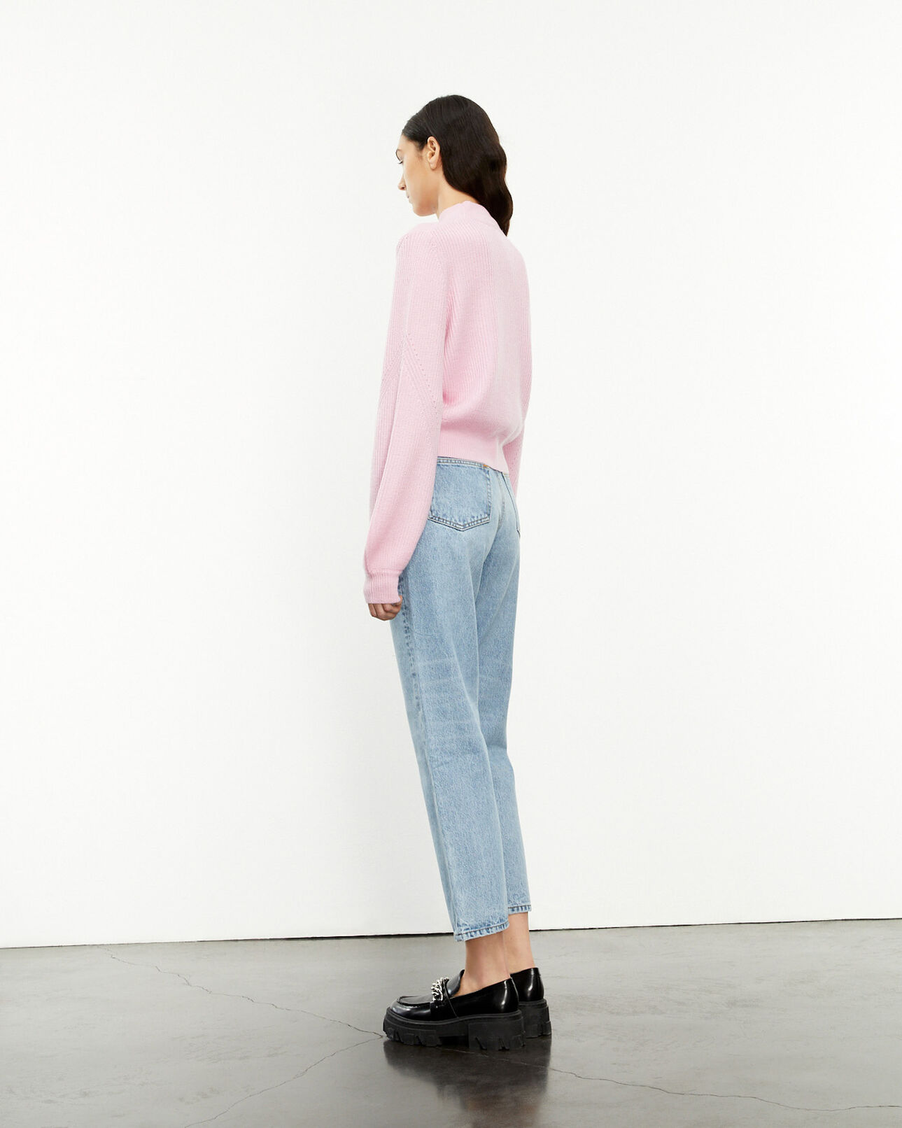 The Kooples WOMEN PINK roomy light pink sweater in merino wool