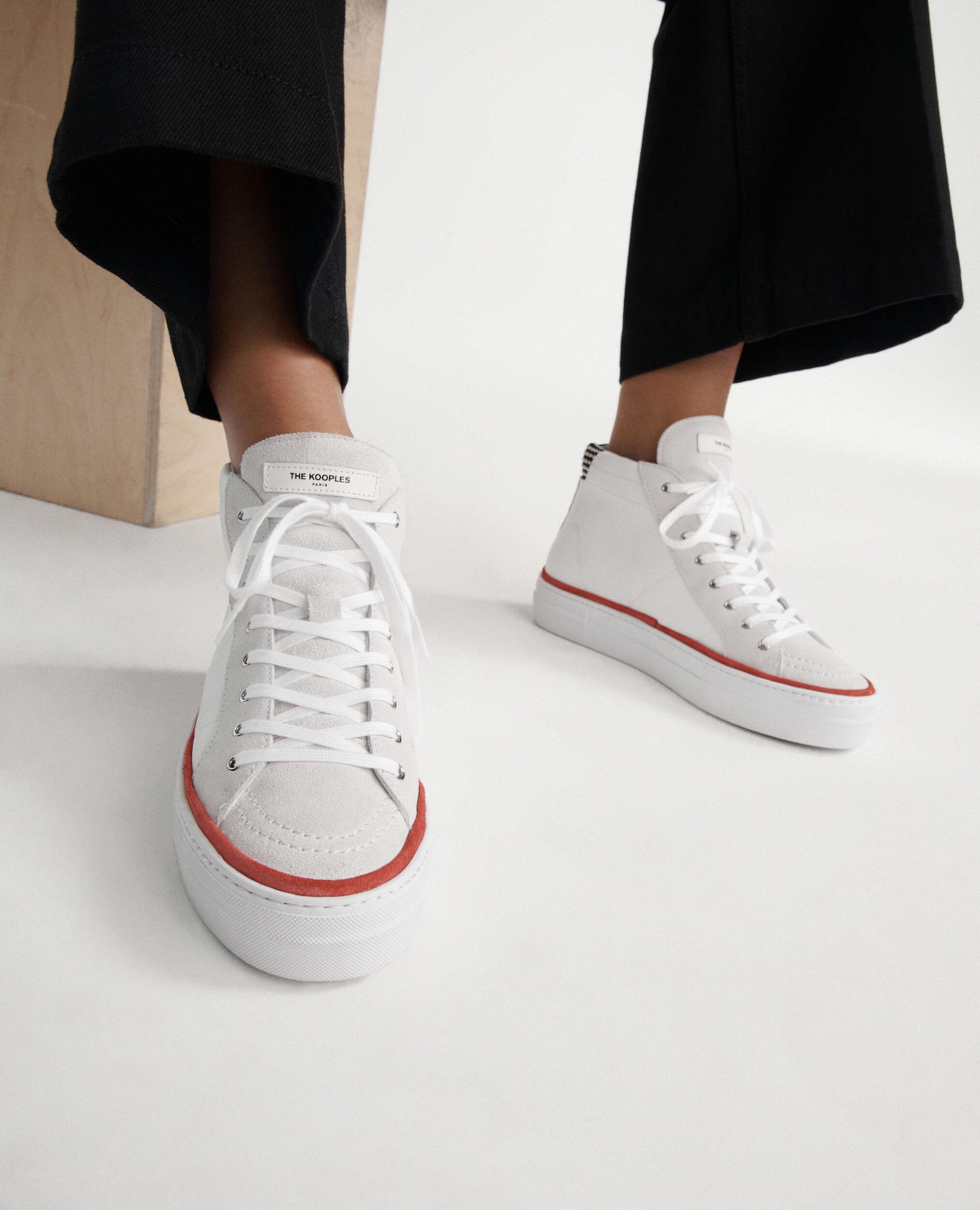White leather sneakers with colored details, WHITE / GREY / RED, hi-res image number null