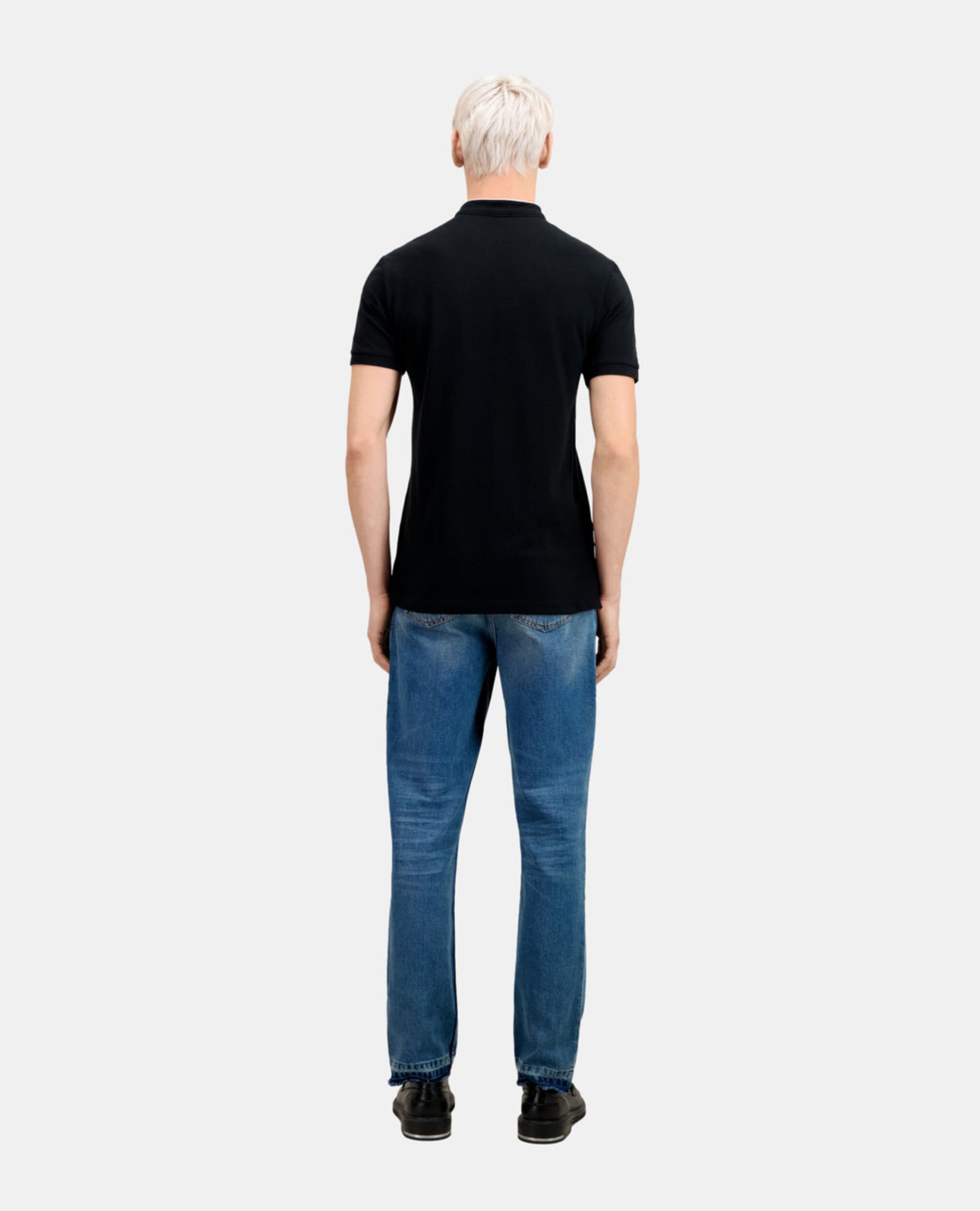 Black cotton polo t-shirt, BLACK / PINK, hi-res image number null