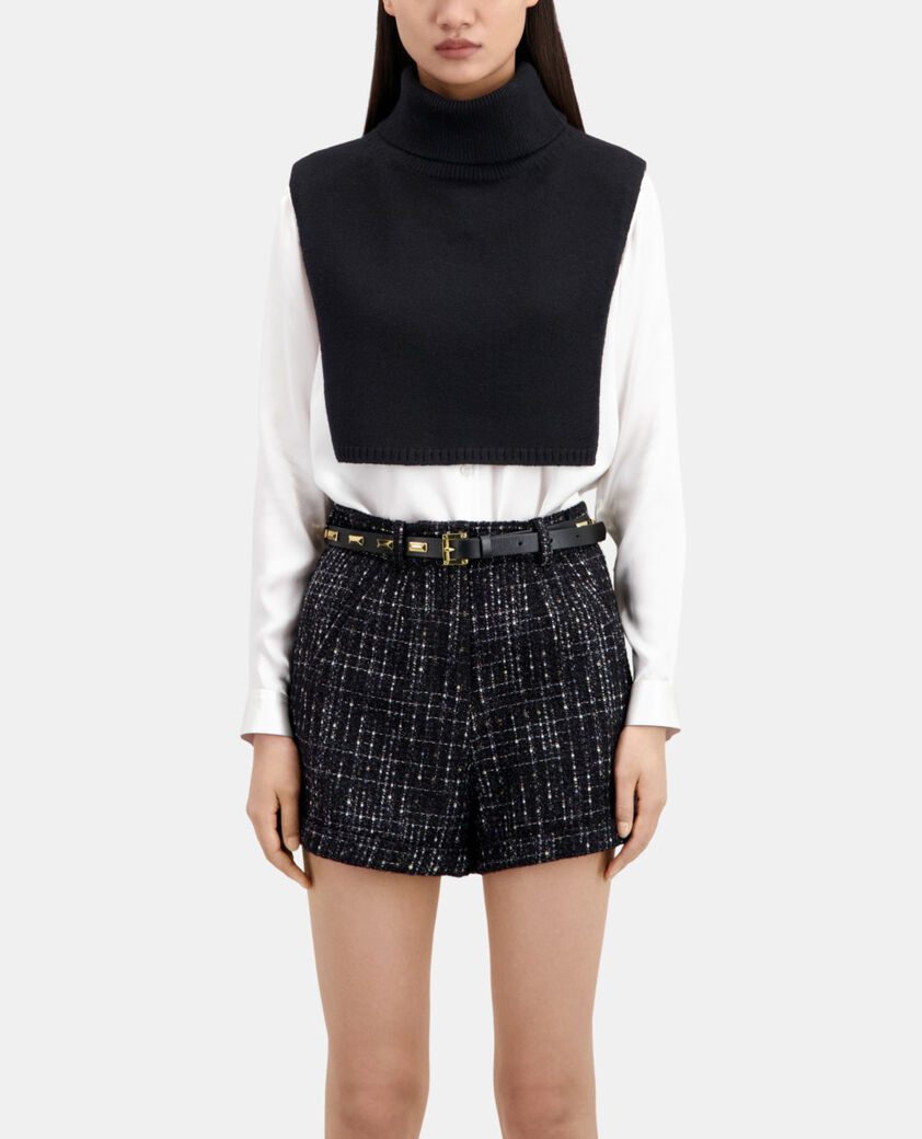 The Kooples WOMEN BLACK black leather belt with metallic inserts 