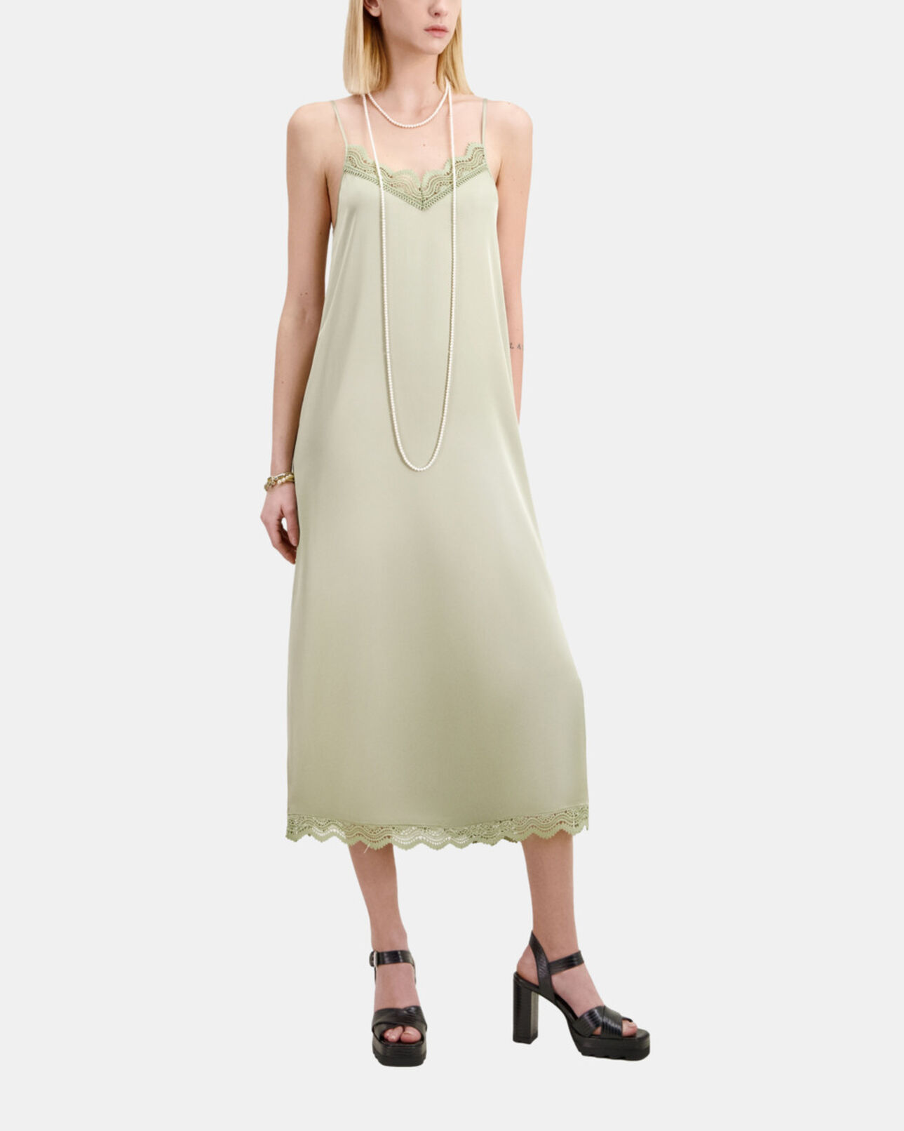 The Kooples WOMEN KAKI GREY long light green slip dress
