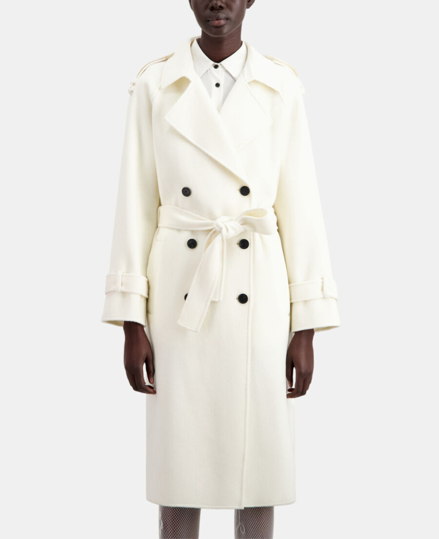 manteau long écru en mélange de laine