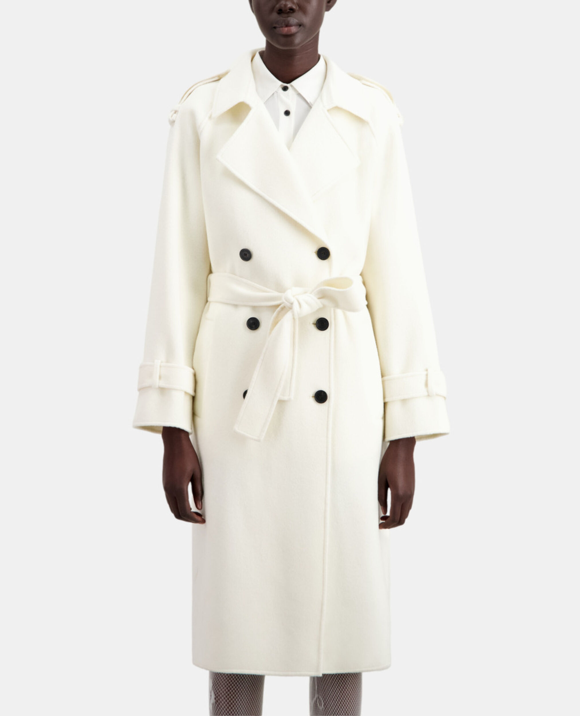 Manteau long écru en mélange de laine, ECRU, hi-res image number null