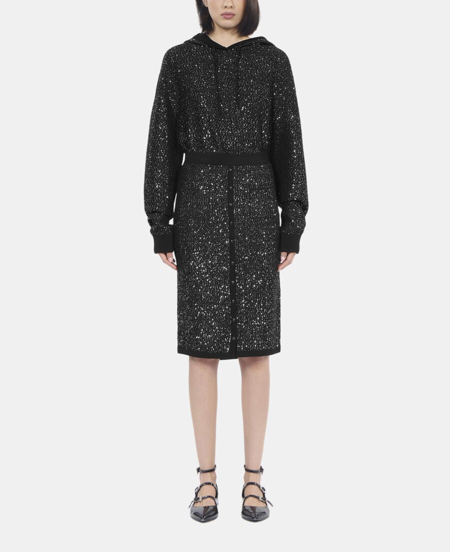 The Kooples DAMEN BLACK halblanger, schwarzer rock mit pailletten