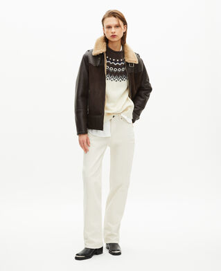 The Kooples WOMEN BROWN short sheepskin with brown sherpa collar