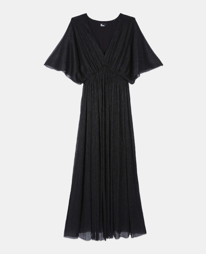 The Kooples FEMME BLACK robe longue en jersey métallisé noir