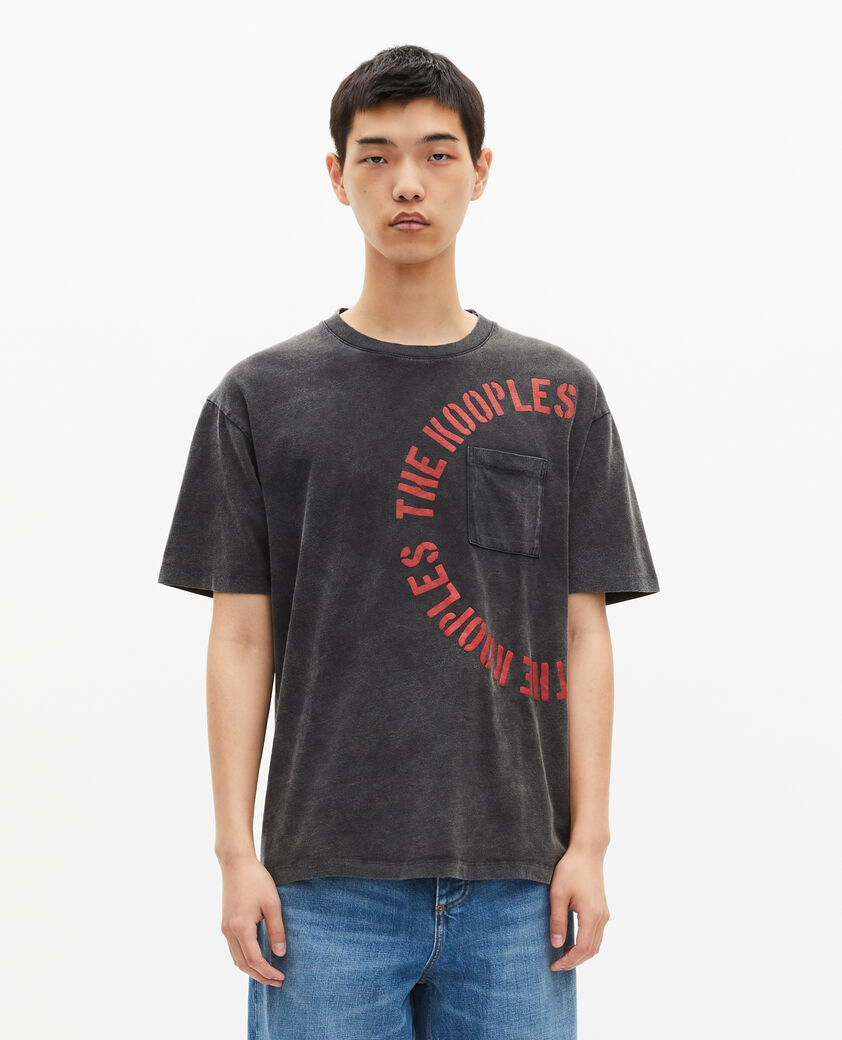 The Kooples HERREN BLACK WASHED t-shirt mit grauem siebdruck