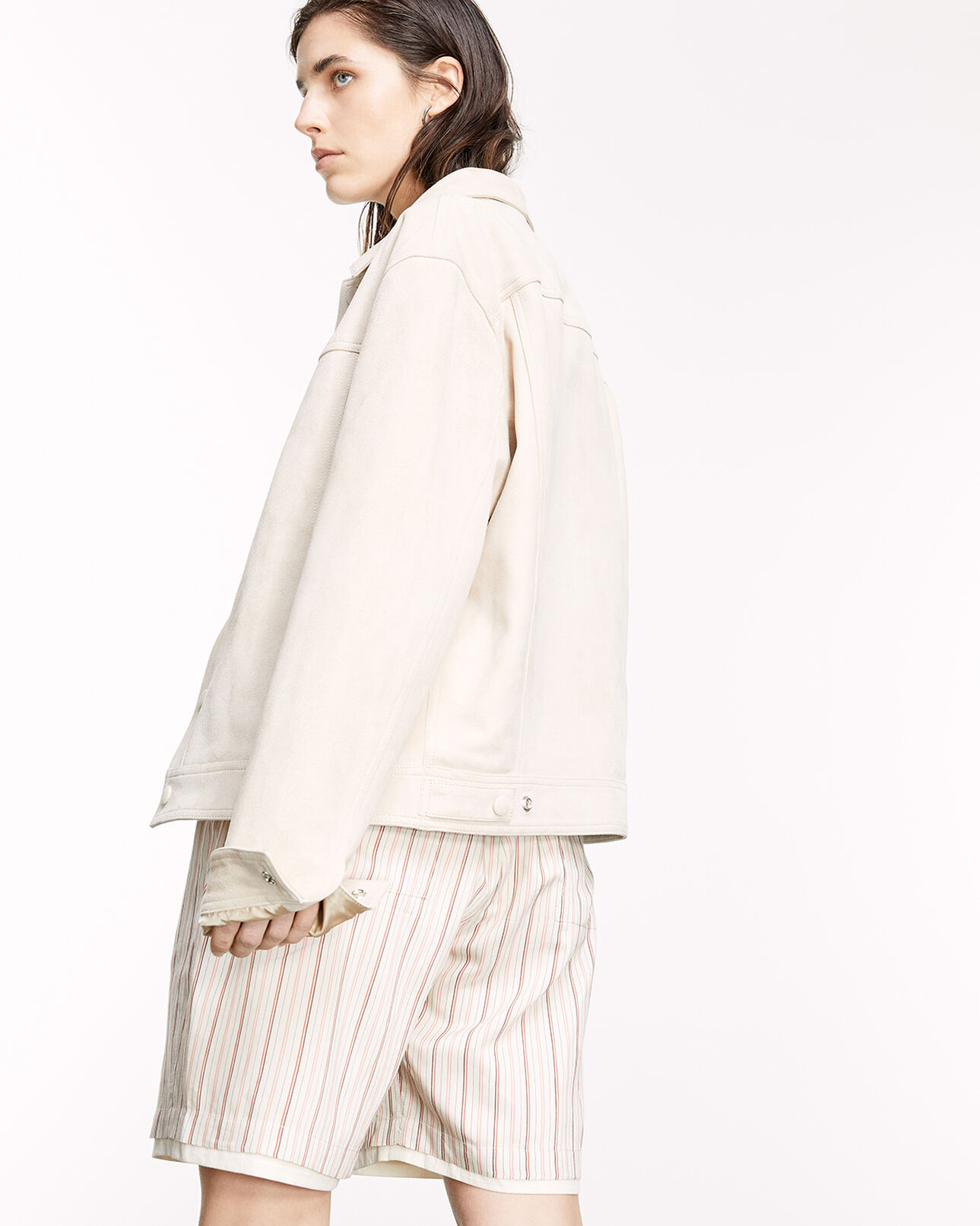 The Kooples MEN LIGHT BEIGE suede-like beige leather shirt w/buttons