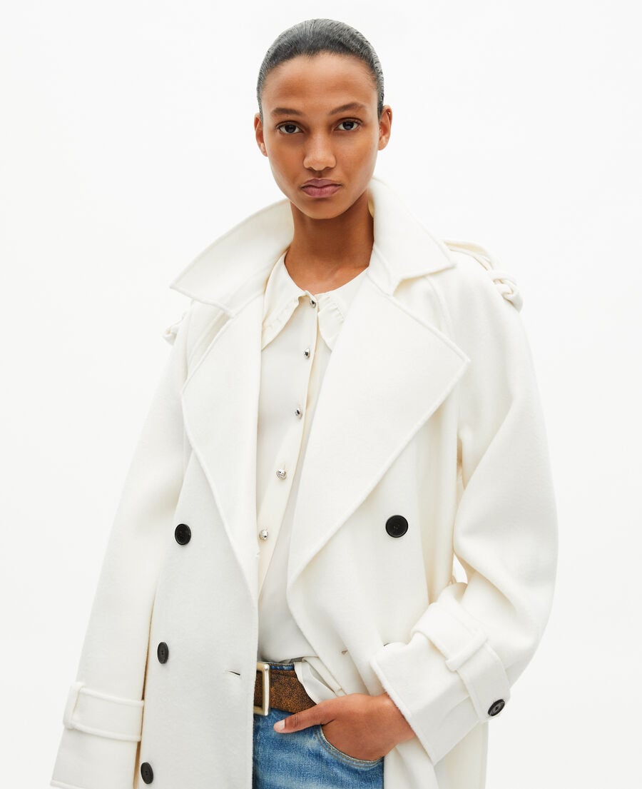 The Kooples WOMEN ECRU long ecru wool blend coat