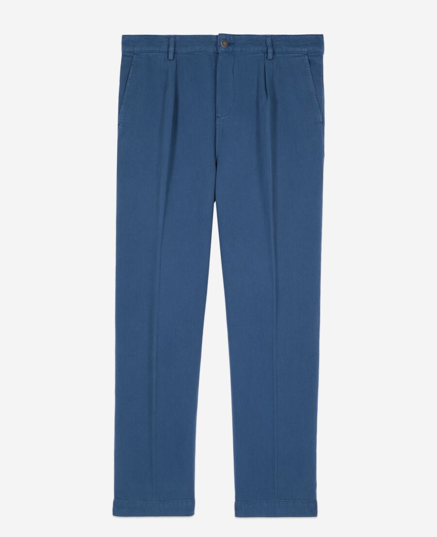 The Kooples MEN MIDDLE NAVY navy blue cotton and linen trousers with pleats