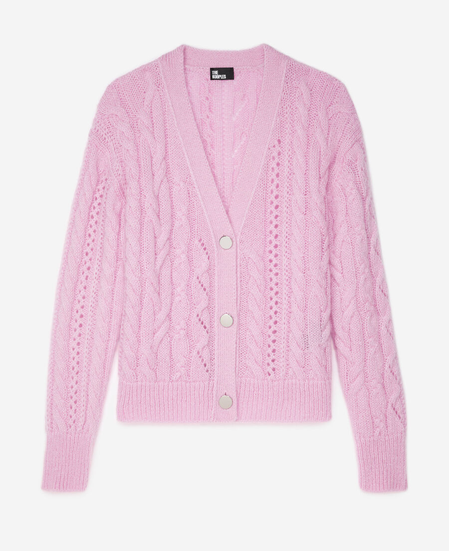 The Kooples FEMME PINK cardigan en m&eacute;lange de laine torsad&eacute; rose