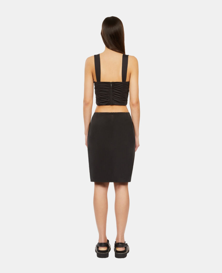 The Kooples F BLACK short black draped washed silk skirt
