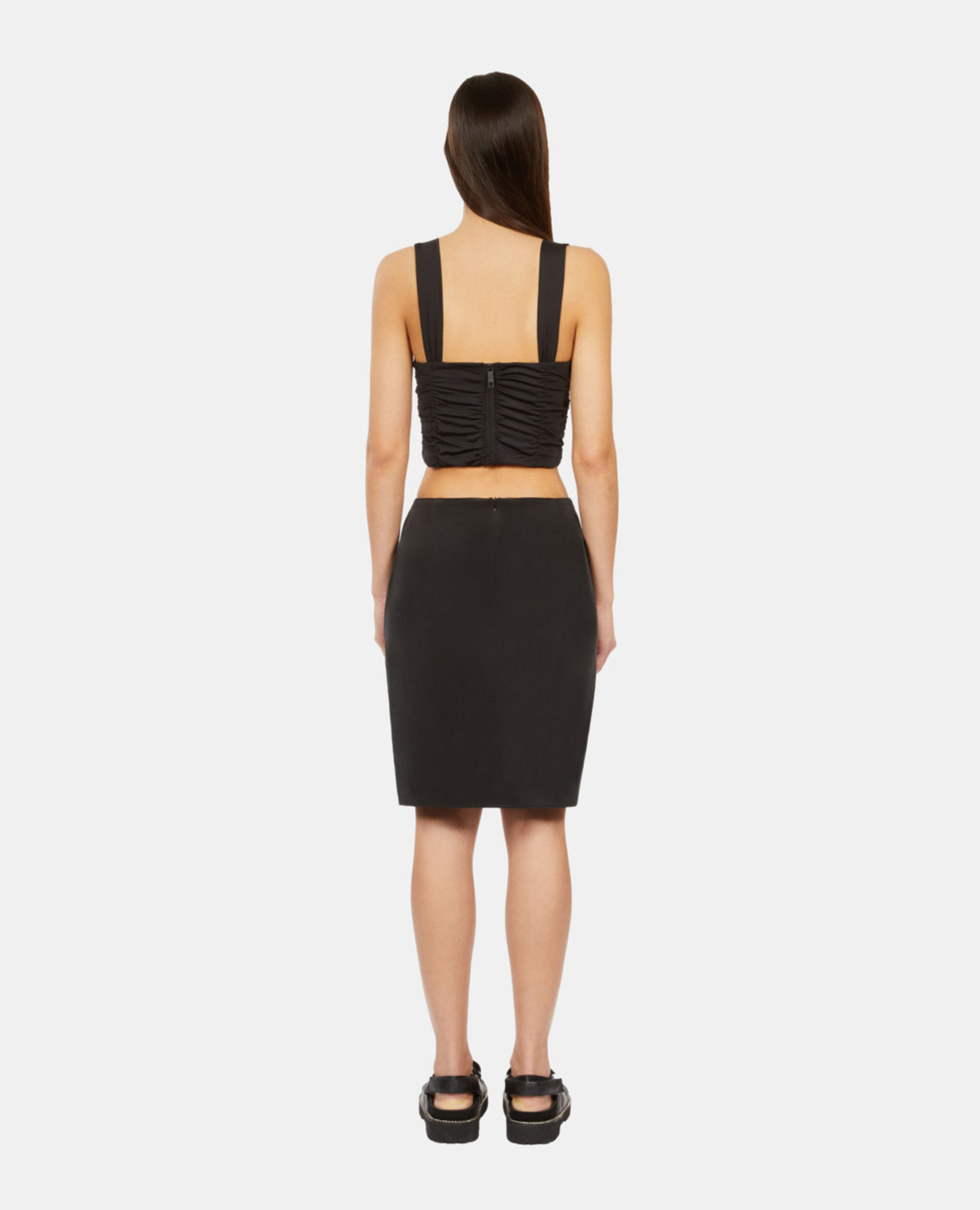 Short black draped washed silk skirt, BLACK, hi-res image number null