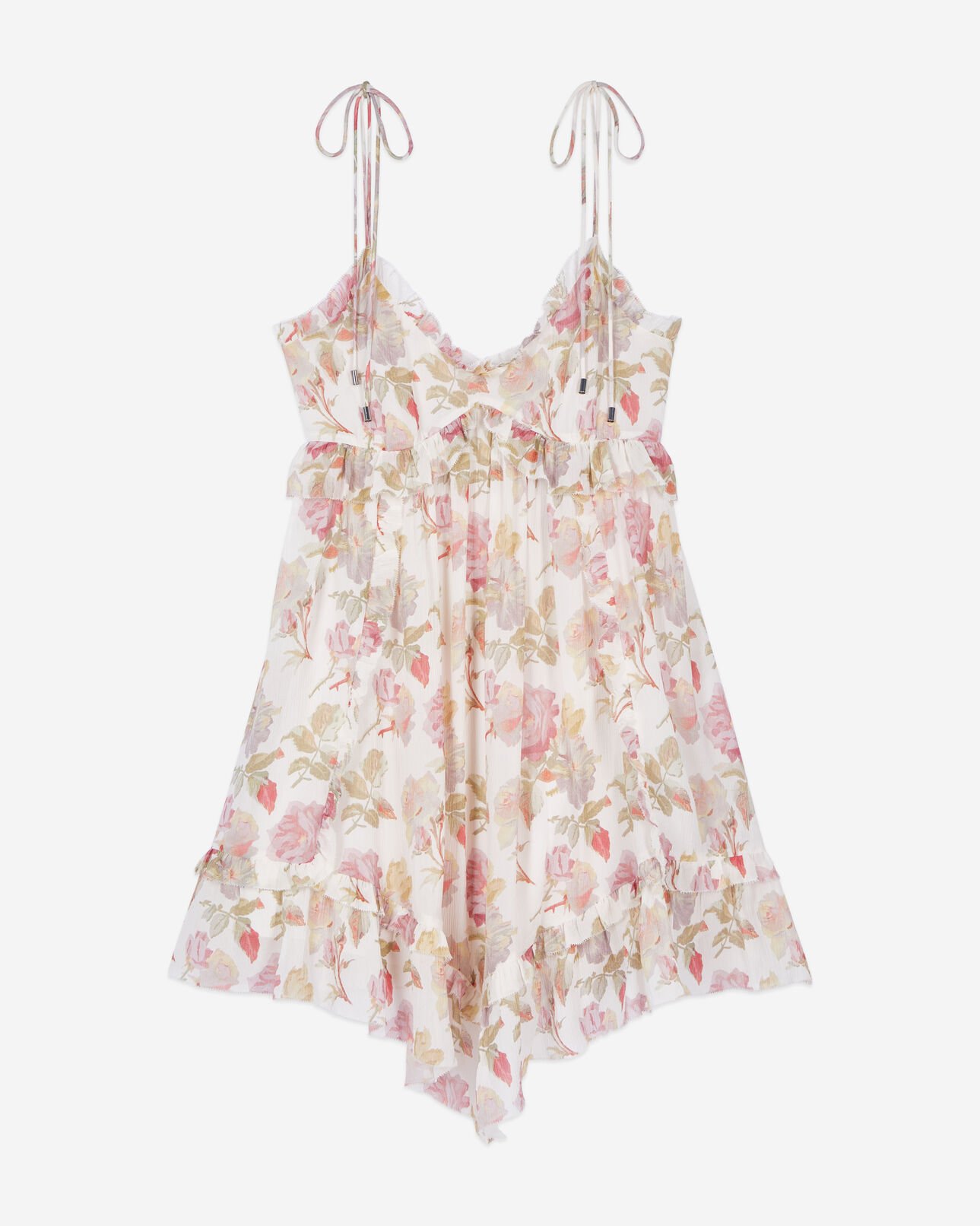 The Kooples WOMEN BEIGE / RED short floral printed silk dress