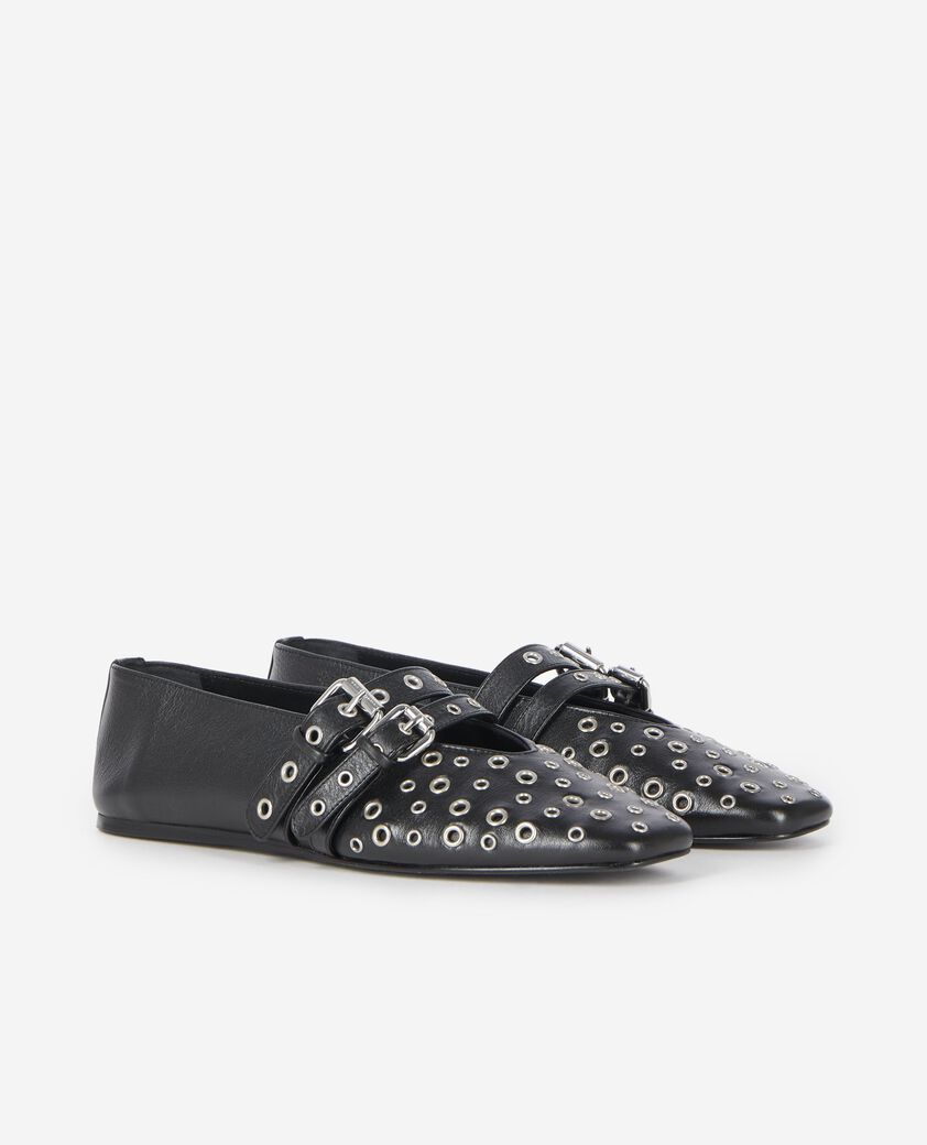 The Kooples DAMEN BLACK ballerina mit studs aus schwarzem leder