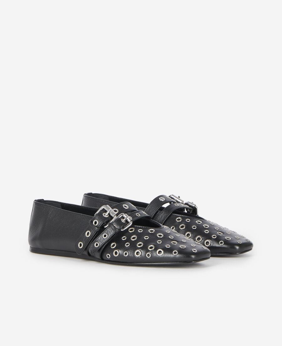 The Kooples DAMEN BLACK ballerina mit studs aus schwarzem leder